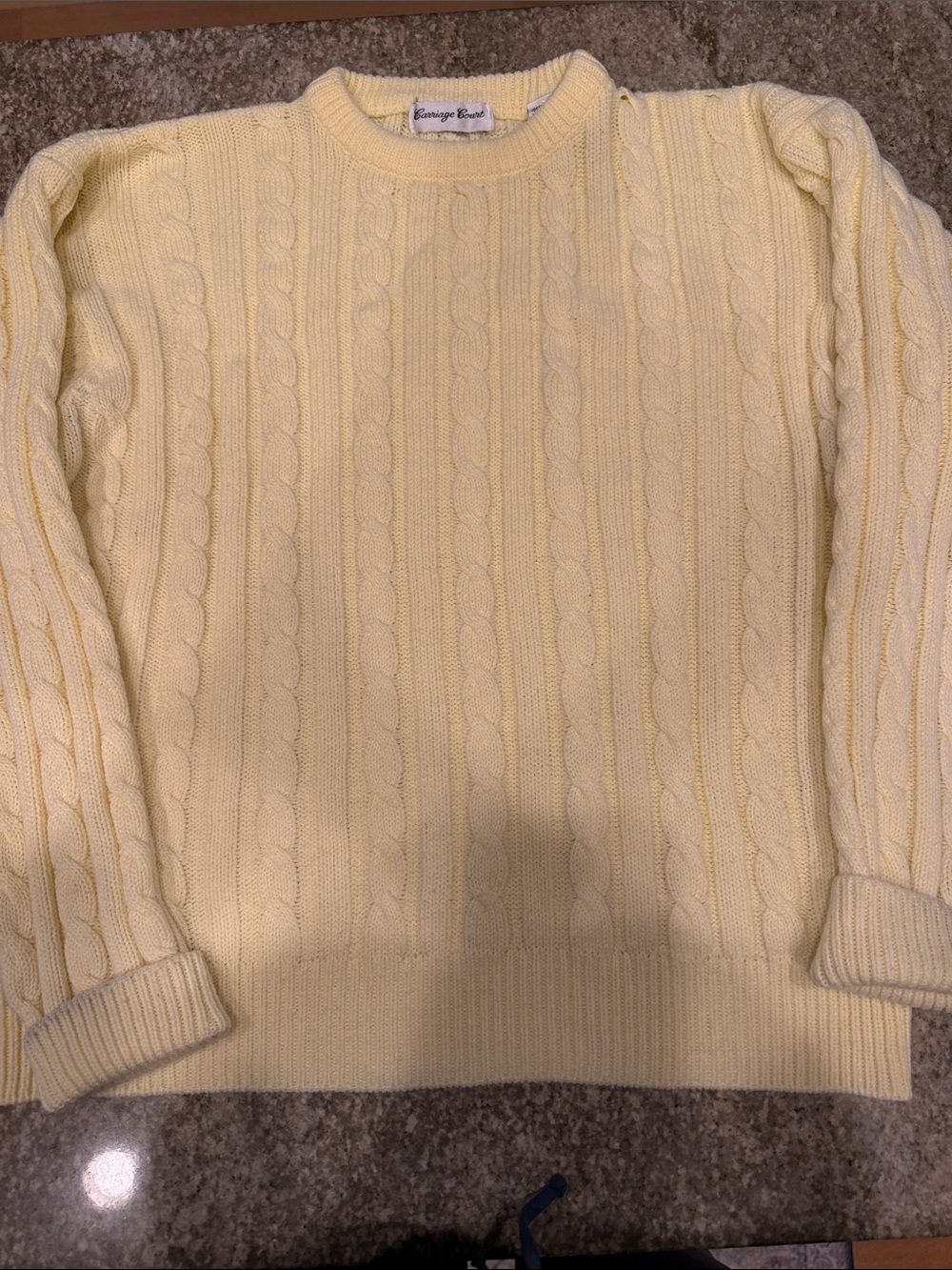 Carriage Court Men's Pale Yellow Cable-Knit Crewneck Sweater
